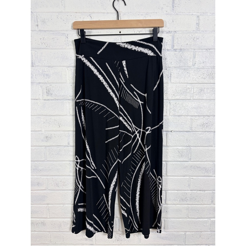 Clara Sun Woo Palazzo Pants Womens S Black White Abstract Jersey Wide Leg Crop